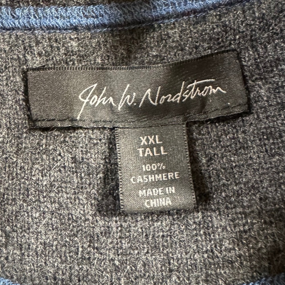John W Nordstrom Men's XXL Tall Cashmere Quarter Zip Sweater Blue Heather - Picture 3 of 6